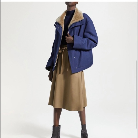 Theory utility outerwear large navy ocean shearling lamb fur - Picture 1 of 6